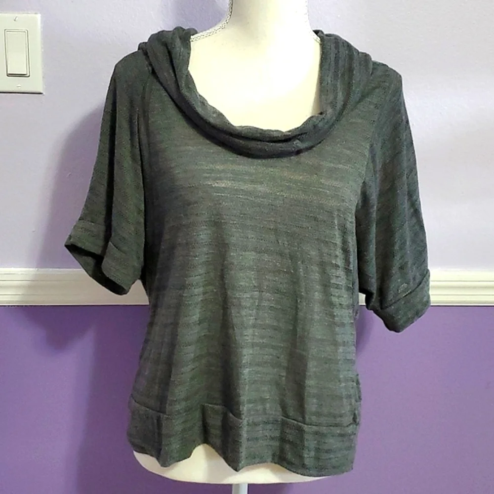 Agenda Charcoal Textured Knit Bat Sleeve Slouchy Comfy Soft Knit Top